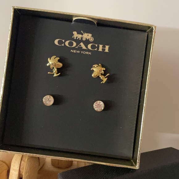 Coach Jewelry Coach 637 Peanuts Woodstock Stud Earring Set Gold New